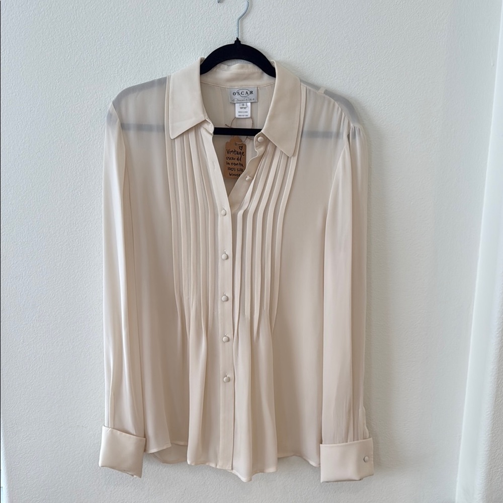 Oscar de la renta Cream Dress Shirt with Pleated Front